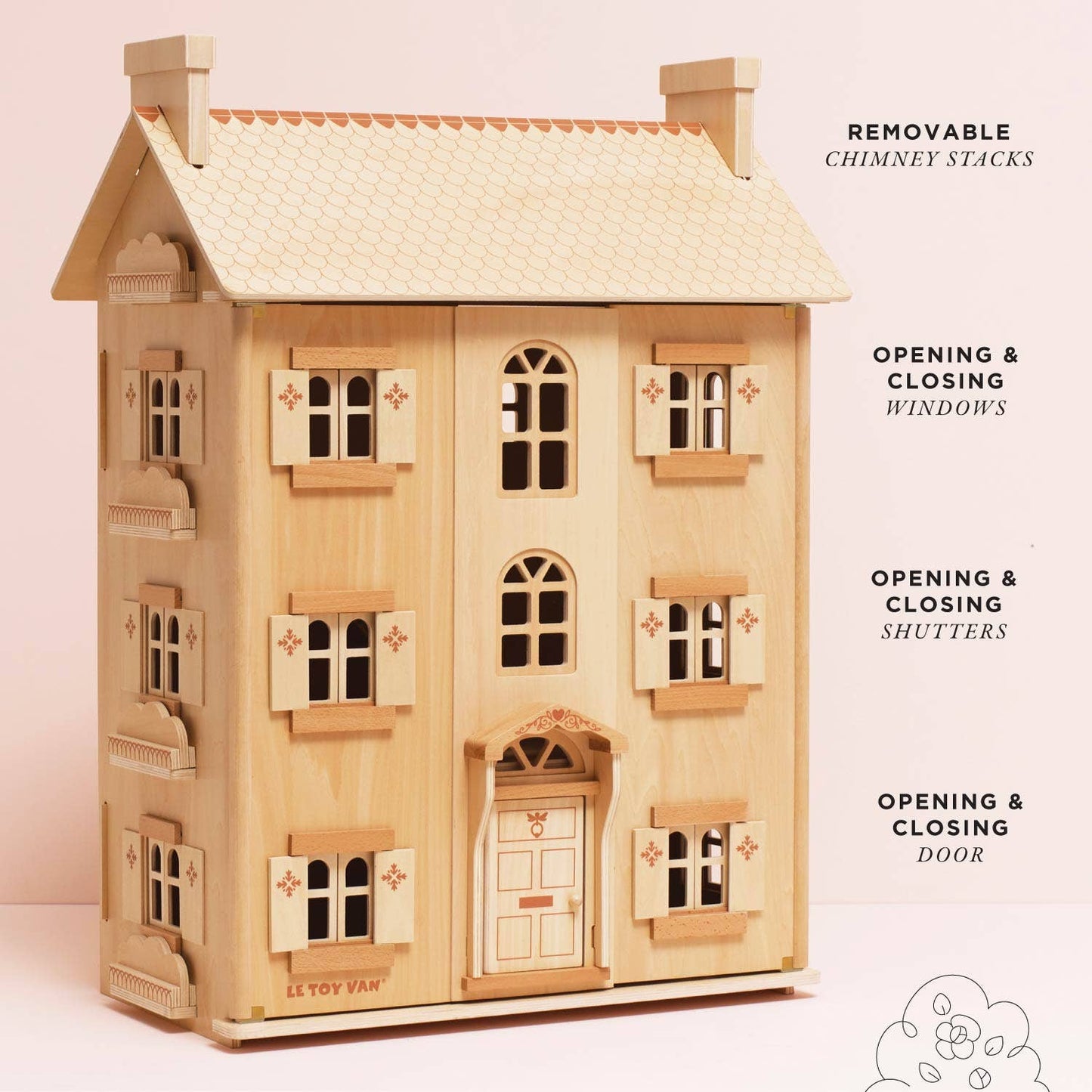 The Grand Natural Wood Dolls House - Rose and Friends