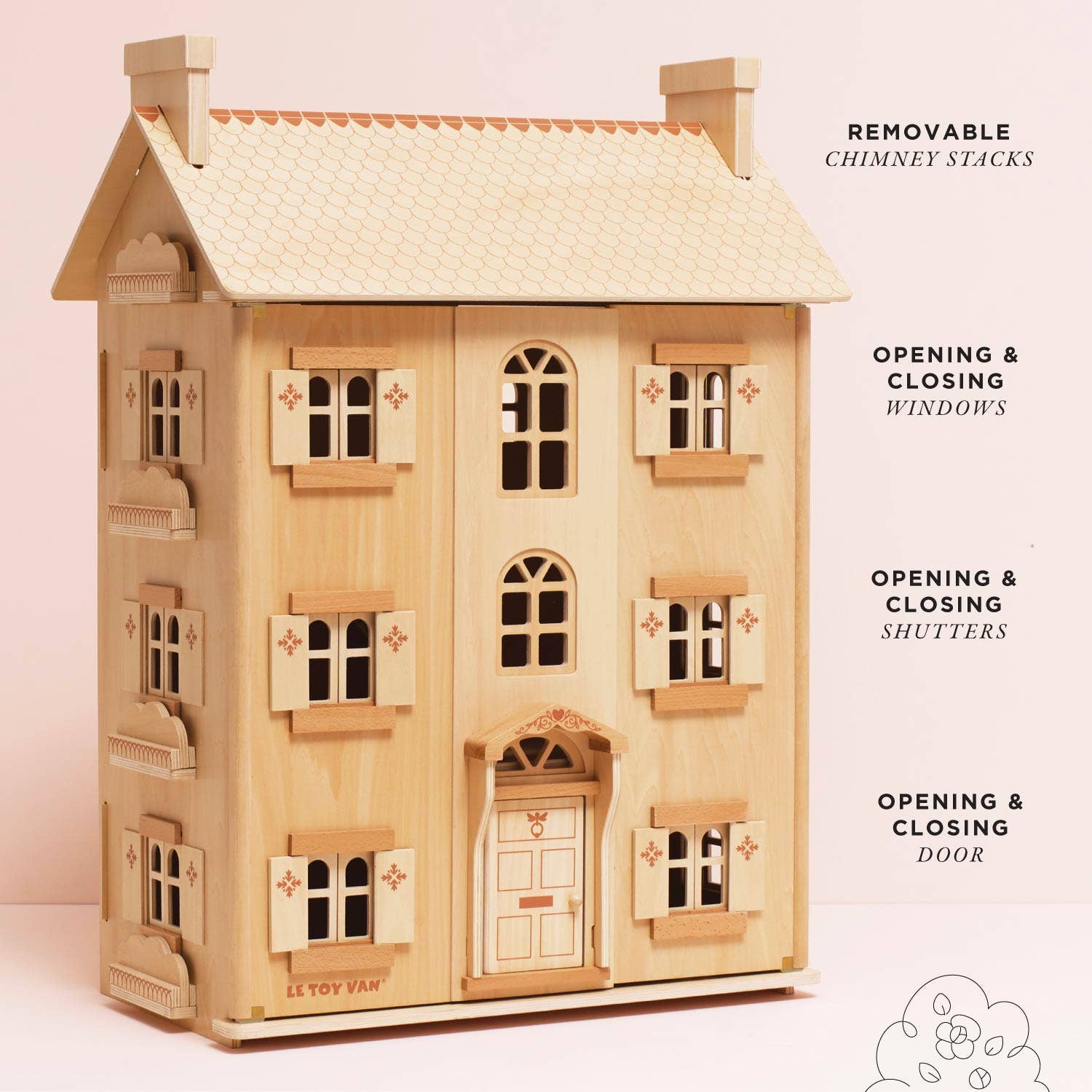 The Grand Natural Wood Dolls House - Rose and Friends