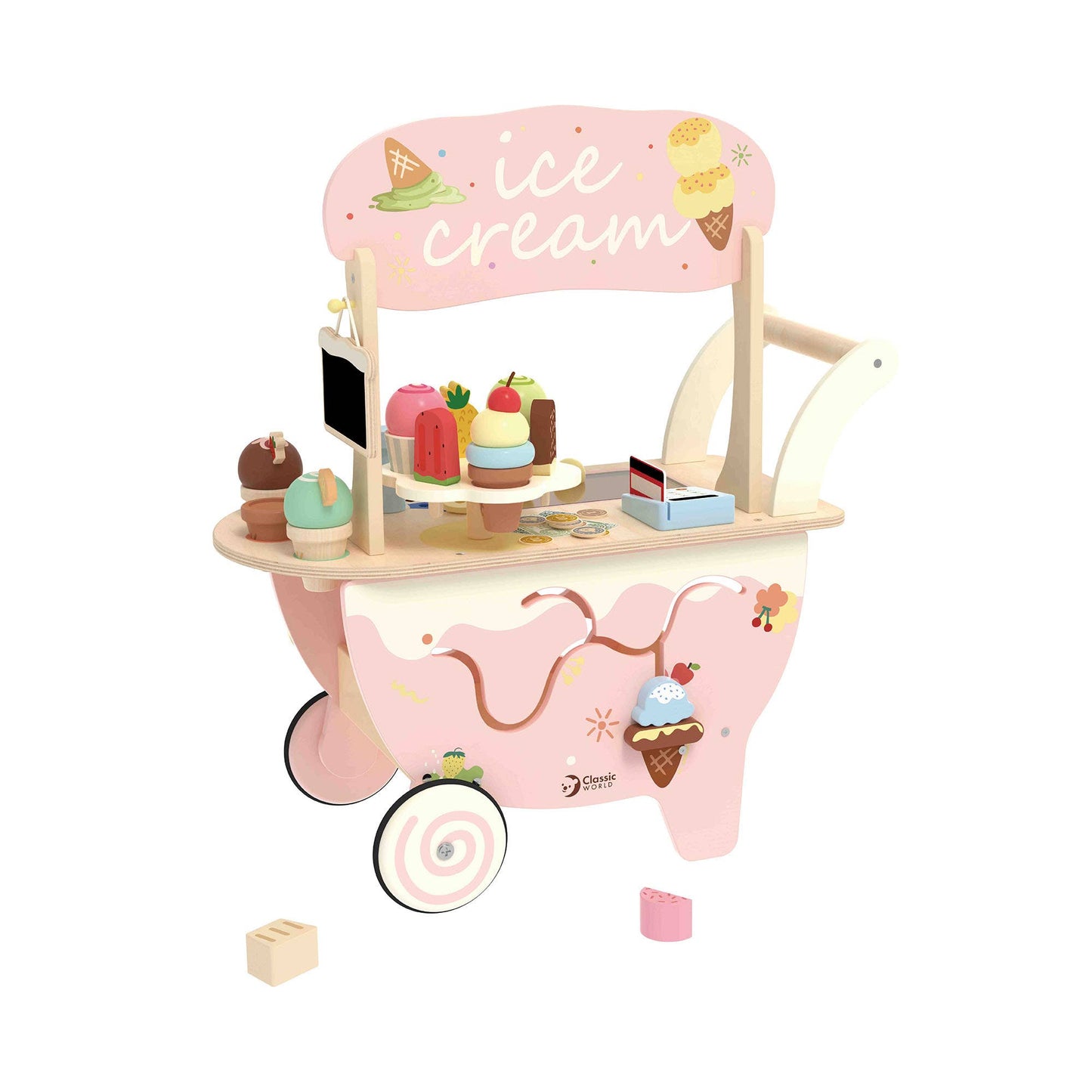 Classic World Ice Cream Cart – Wooden FSC Pretend Play Toy - Rose and Friends