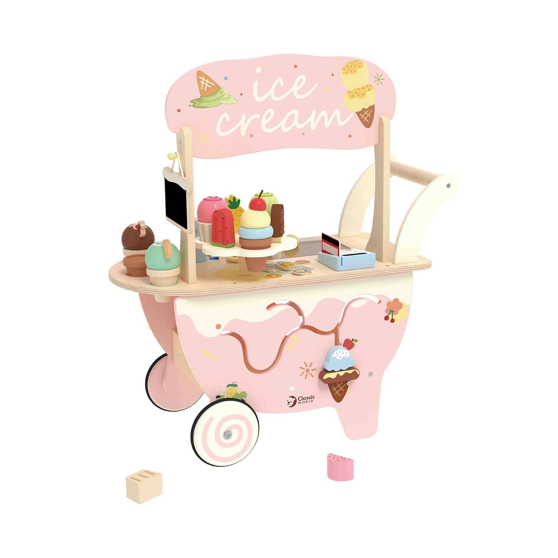 Classic World Ice Cream Cart – Wooden FSC Pretend Play Toy - Rose and Friends