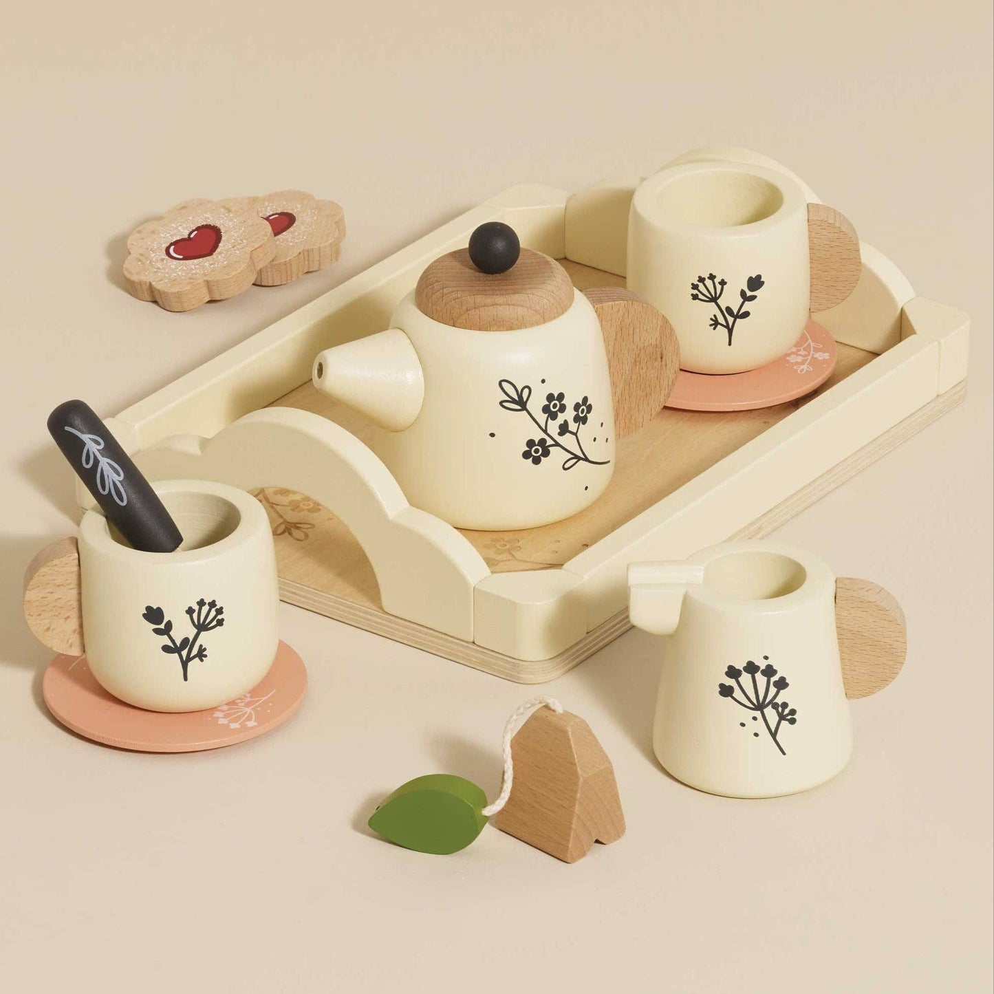 Wooden Tea Set & Tray - Rose and Friends