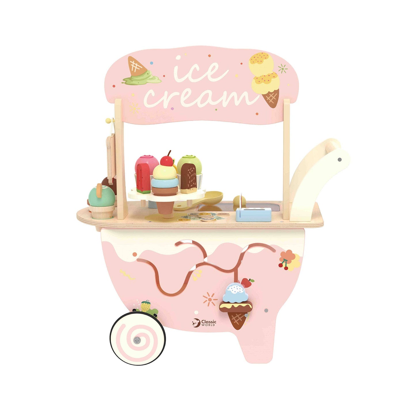 Classic World Ice Cream Cart – Wooden FSC Pretend Play Toy - Rose and Friends