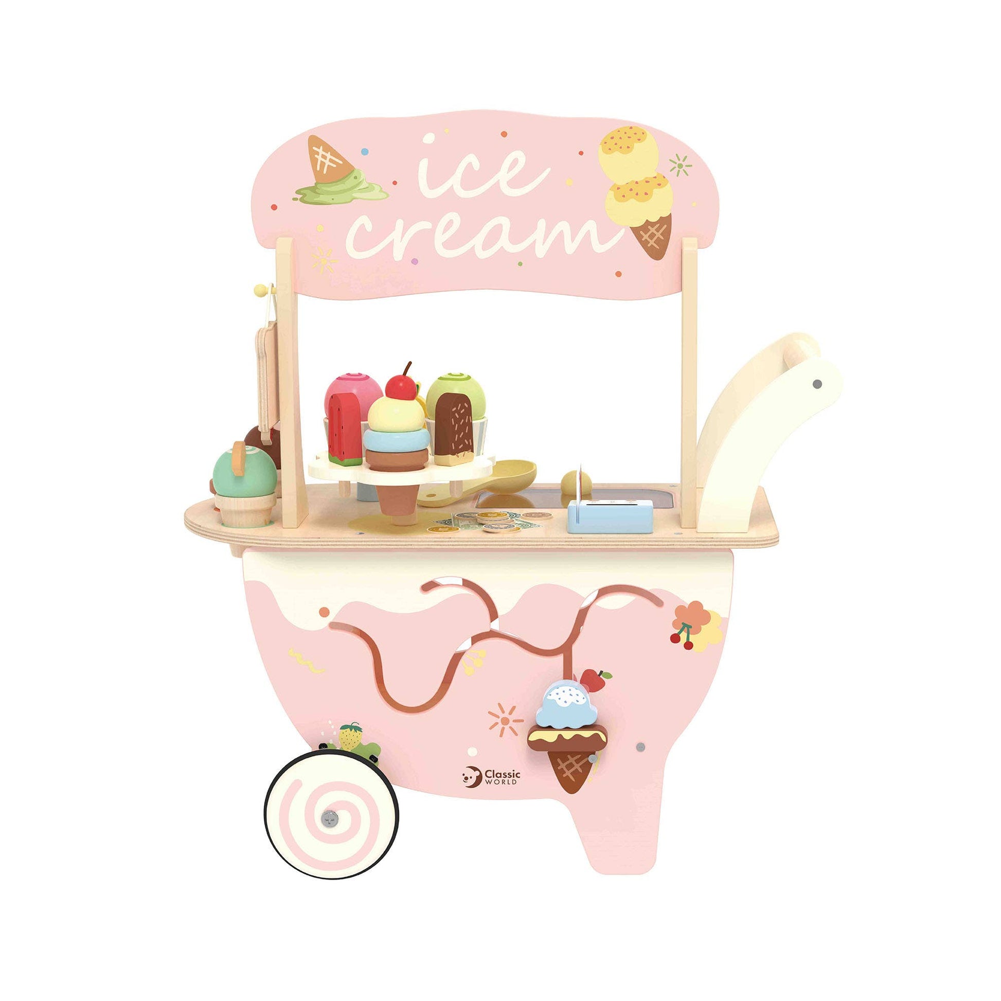 Classic World Ice Cream Cart – Wooden FSC Pretend Play Toy - Rose and Friends