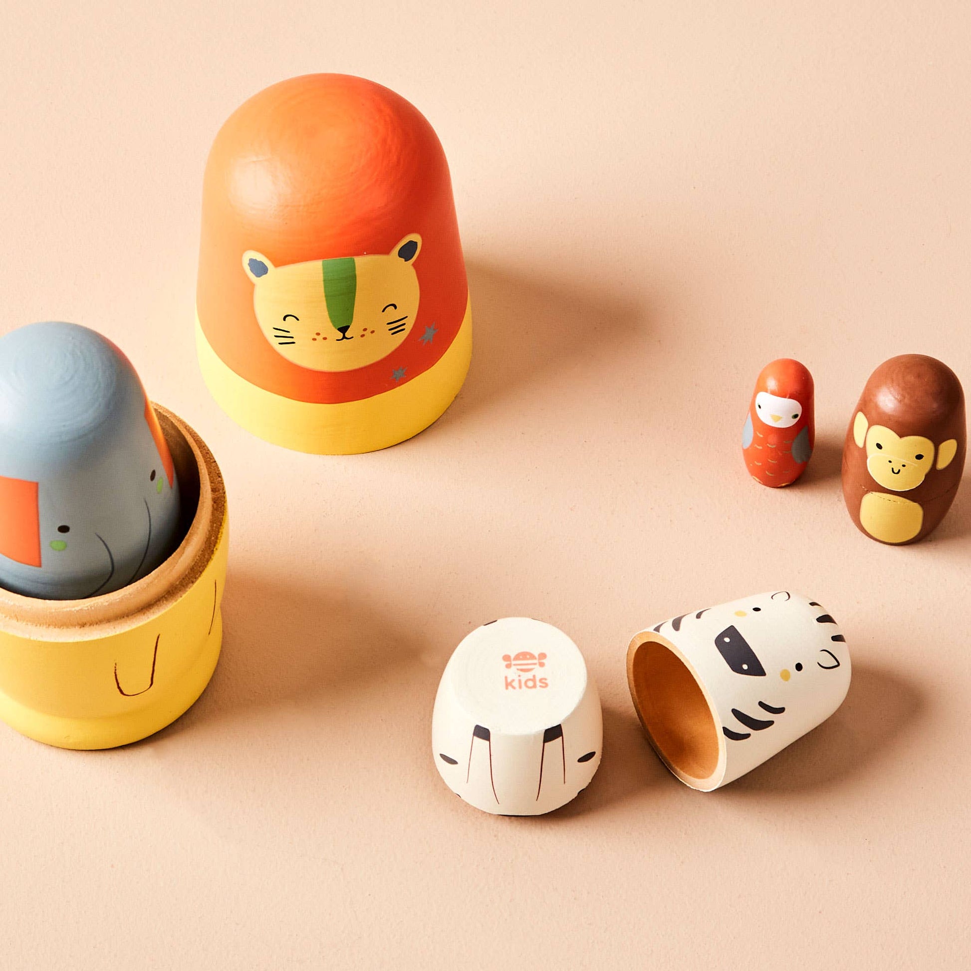 Just Bee Kids Safari Animal Wooden Nesting Dolls - Rose and Friends