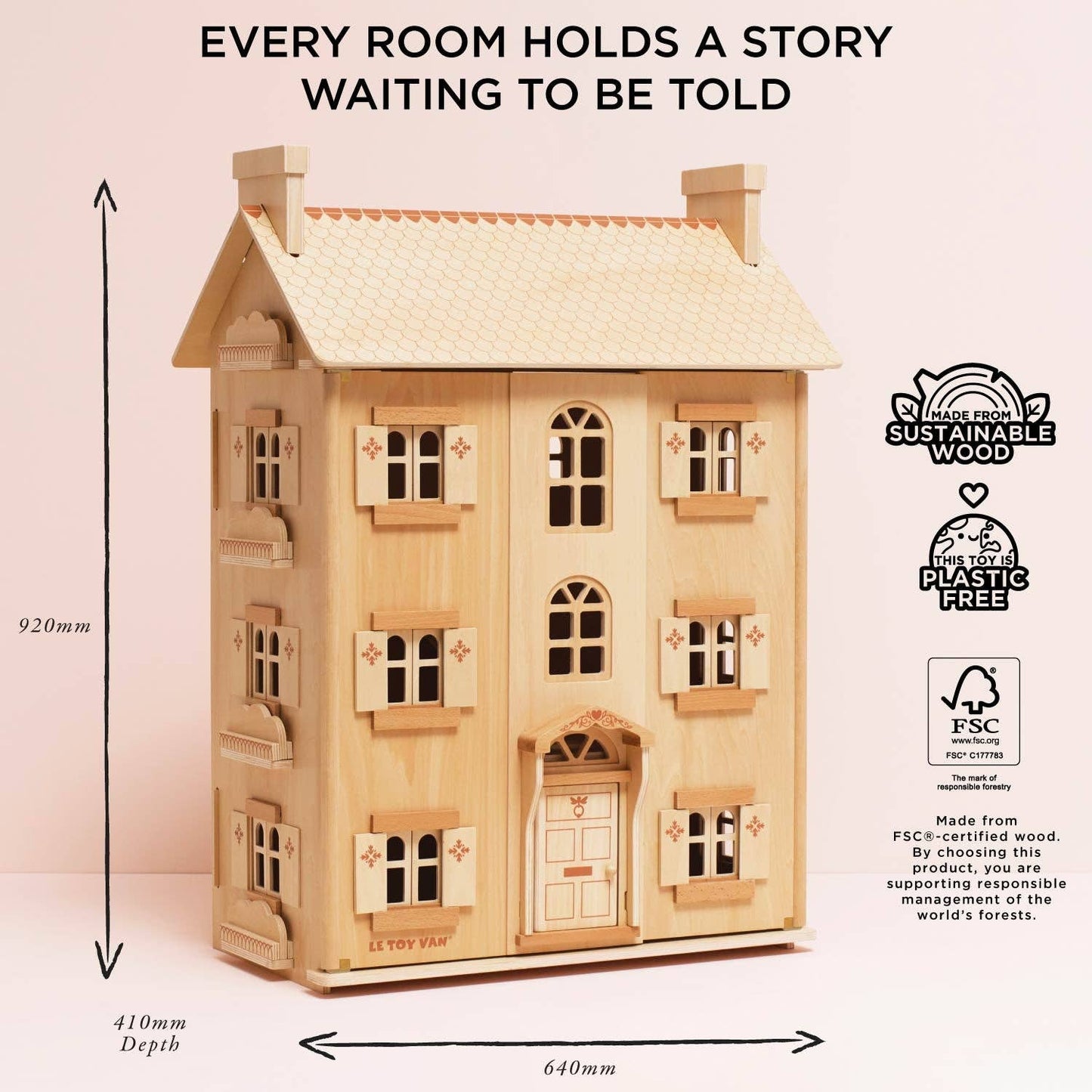 The Grand Natural Wood Dolls House - Rose and Friends