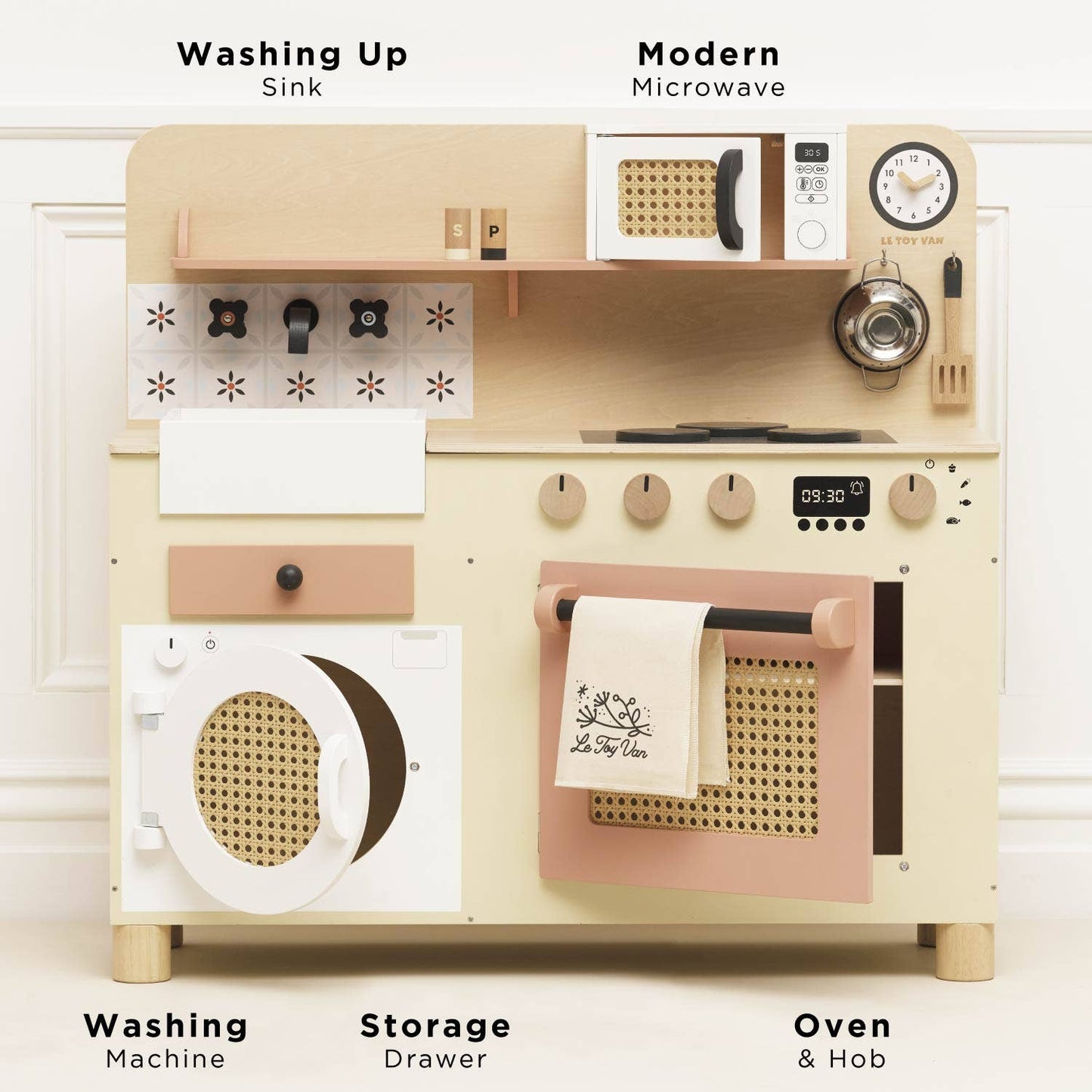 Rattan Family Wooden Play Kitchen - Rose and Friends