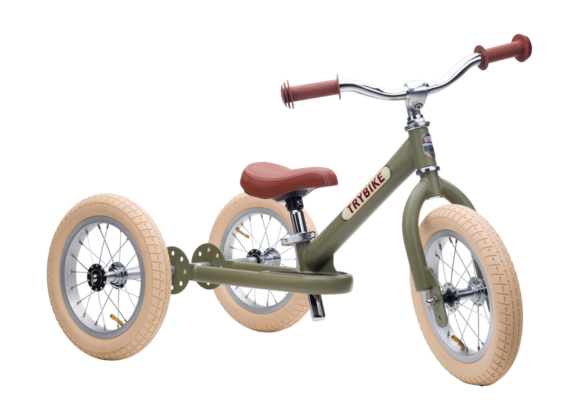 Trybike - Matte 2 In 1 Balance Bike / Trike - Vintage Green - Rose and Friends