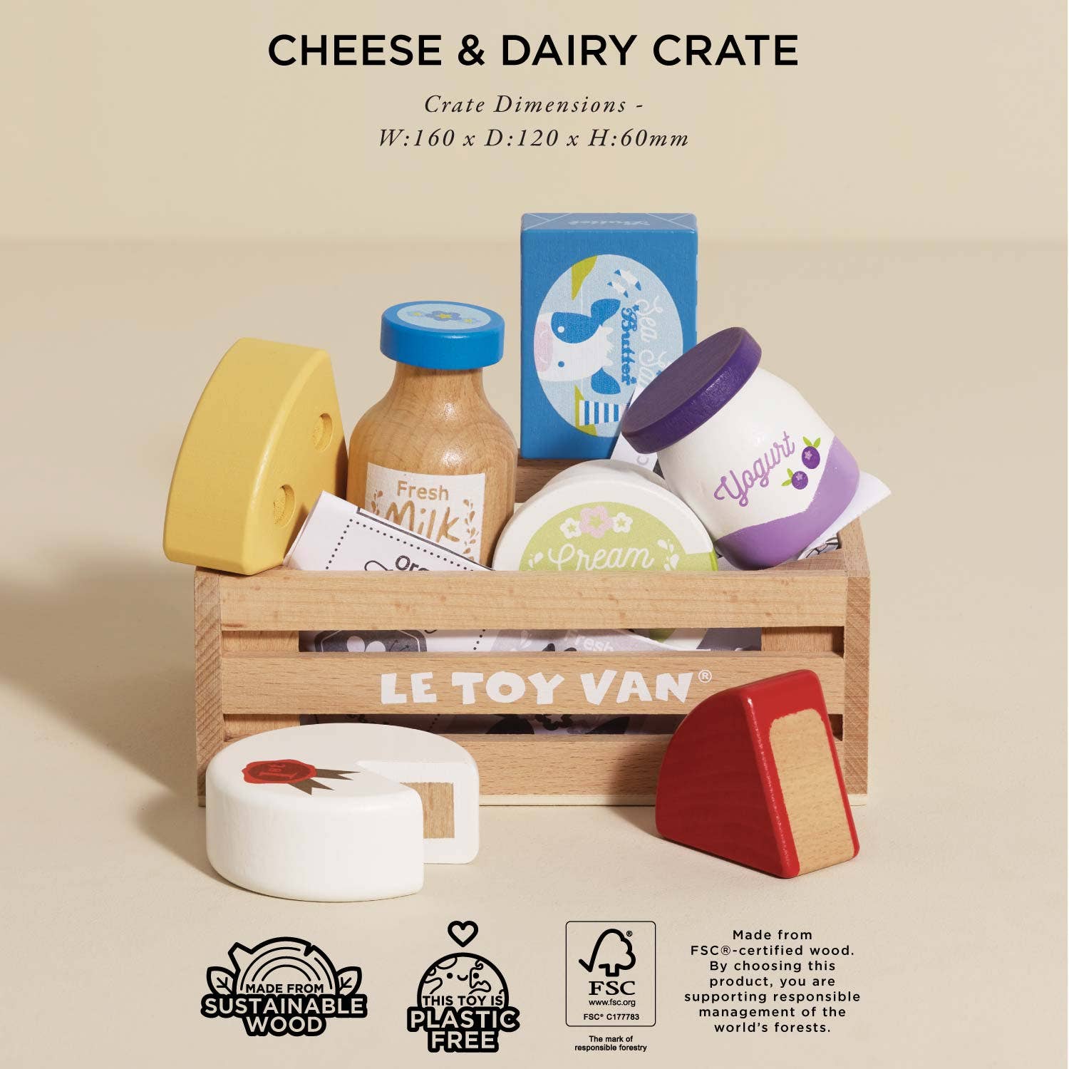 Cheese & Dairy Wooden Market Crate - Rose and Friends