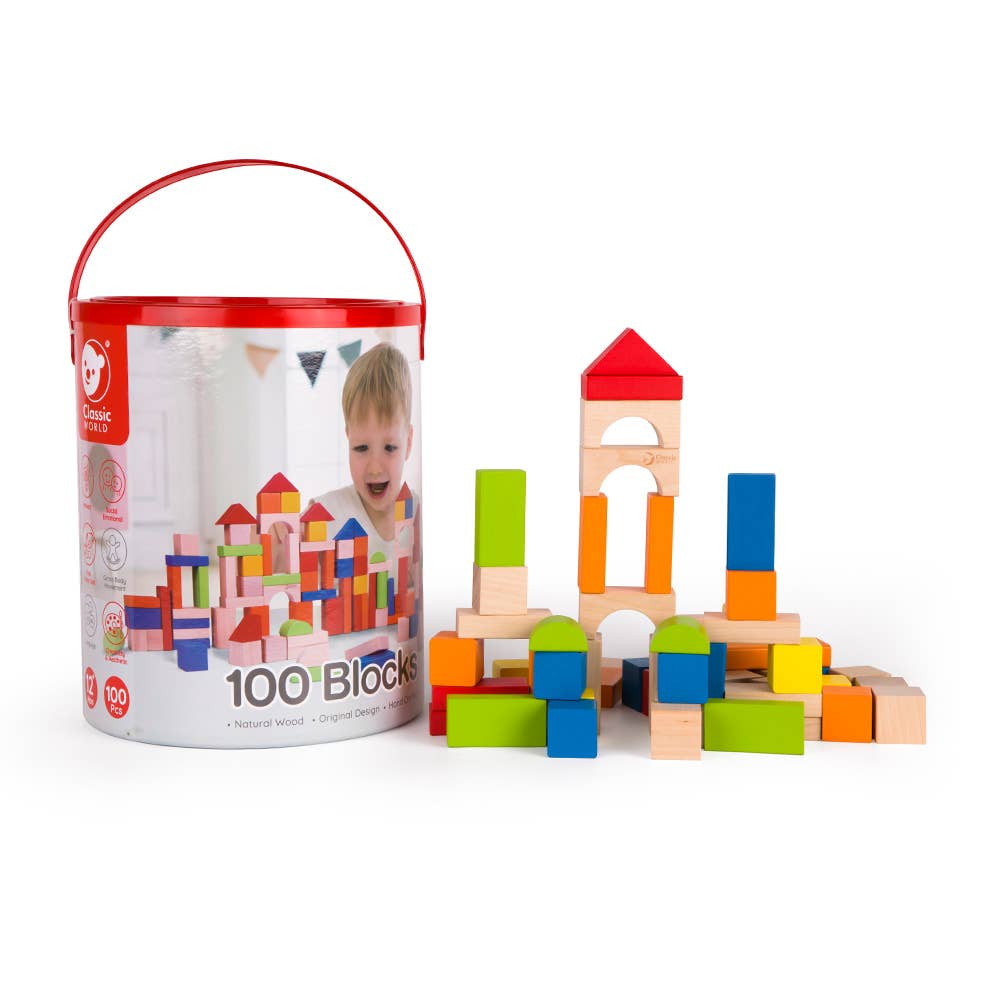 Classic World 100 Wooden Blocks & Shape Sorter Learning Set