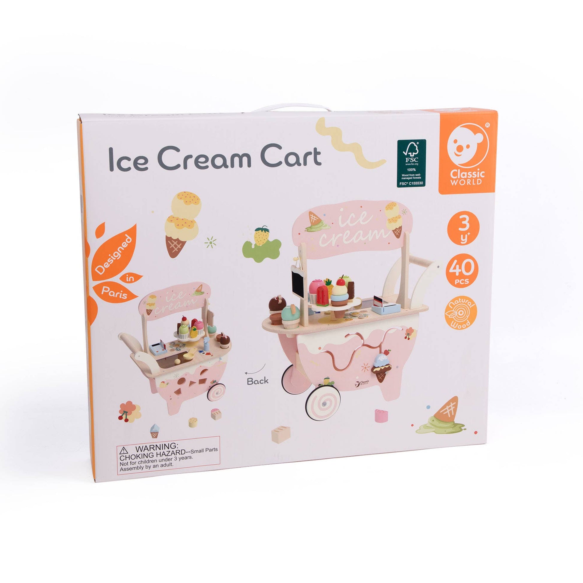 Classic World Ice Cream Cart – Wooden FSC Pretend Play Toy - Rose and Friends