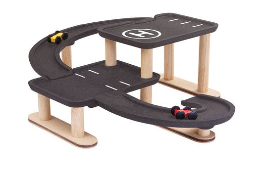 Race and Play Wooden Parking Garage PlanToys - Rose and Friends